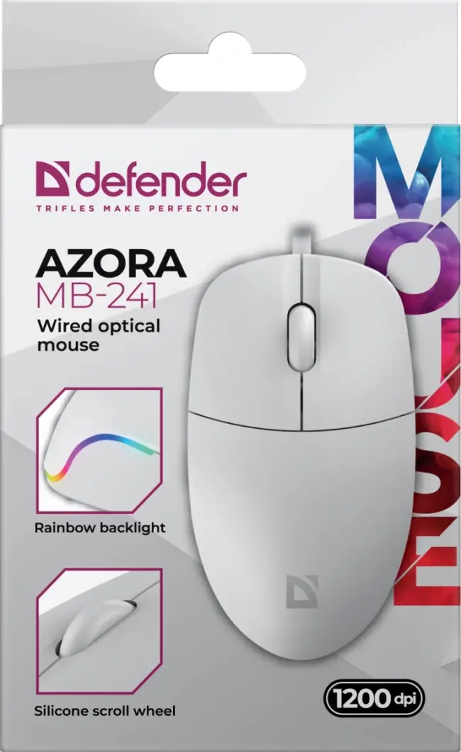Defender Проводная оптическая мышь Azora MB-241 белый,3D,1200dpi,1,8м Defender 52242 — для бизнеса и офиса Defender Проводная оптическая мышь Azora MB-241 белый,3D,1200dpi,1,8м Defender 52242 — для бизнеса и офиса