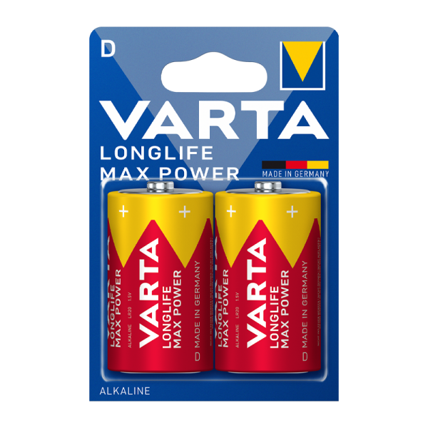 Батарейка Varta LONGLIFE MAX POWER (MAX TECH) LR20 D BL2 Alkaline 1.5V (4720) (2/20/100) VARTA 4720101402 — для бизнеса и офиса Батарейка Varta LONGLIFE MAX POWER (MAX TECH) LR20 D BL2 Alkaline 1.5V (4720) (2/20/100) VARTA 4720101402 — для бизнеса и офиса