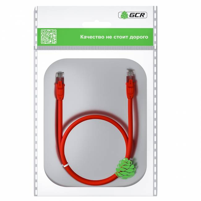 GCR Патч-корд прямой 5.0m UTP кат.6, красный, 24 AWG, литой, ethernet high speed, RJ45, T568B Greenconnect RJ45(m) - RJ45(m) Cat. 6 U/UTP PVC 5м — для бизнеса и офиса