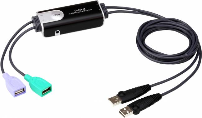 Переключатель, электрон., KVM+Audio,  1 user USB+VGA =>  2 cpu USB+VGA, со встрШнурами USB 2x1.2м., 2048x153KVM-переключатель ATEN CS62KM [CS62KM-AT] кабельный, 2 порта, USB, функция Boundless Switching ATEN CS62KM — для бизнеса и офиса