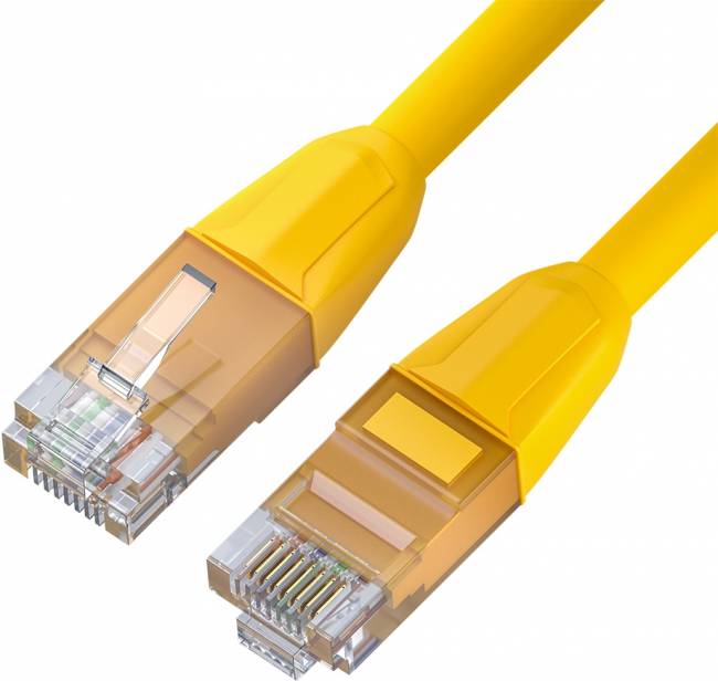 GCR Патч-корд прямой 1.0m LSZH UTP кат.6, желтый, 24 AWG, литой без фиксатора, ethernet high speed, RJ45, T568B Greenconnect RJ45(m) - RJ45(m) Cat. 6 U/UTP LSZH 1м — для бизнеса и офиса