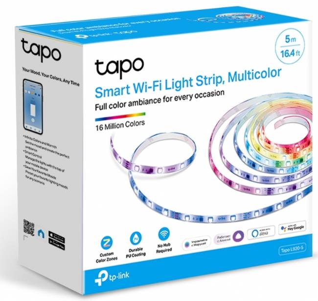Умная светодиодная Wi-Fi лента TP-Link Tapo Smart Light Strip — для бизнеса и офиса Умная светодиодная Wi-Fi лента TP-Link Tapo Smart Light Strip — для бизнеса и офиса