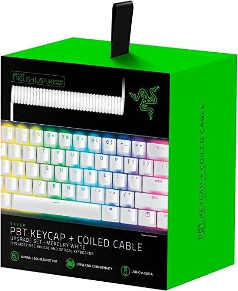 Колпачки и кабель клавиатуры Razer PBT Keycap + Coiled Cable Upgrade Set, Mercury White (US/UK) Razer RC21-01490900-R3M1 — для бизнеса и офиса
