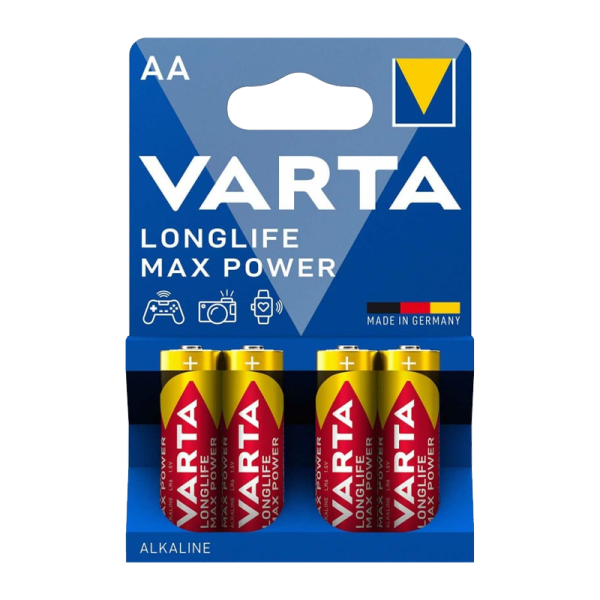 Батарейка Varta LONGLIFE MAX POWER (MAX TECH) LR6 AA BL4 Alkaline 1.5V (4706) (4/80/400) VARTA 4706101404 — для бизнеса и офиса Батарейка Varta LONGLIFE MAX POWER (MAX TECH) LR6 AA BL4 Alkaline 1.5V (4706) (4/80/400) VARTA 4706101404 — для бизнеса и офиса