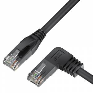 GCR Патч-корд прямой 1.0m UTP кат.5e, черный, левый угол, литой, ethernet high speed, RJ45, T568B, GCR-53127 Greenconnect RJ45(m) - RJ45(m) Cat. 5e 1м чёрный
