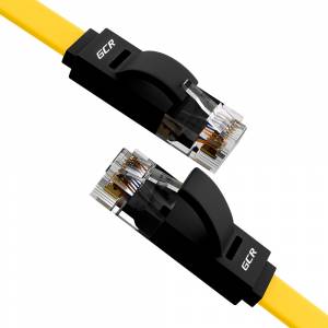 GCR Патч-корд PROF плоский прямой 2.0m, UTP медь кат.6, желтый+черный, 30 AWG, ethernet high speed 10 Гбит/с, RJ45, T568B, GCR-52094 Greenconnect GCR-52094