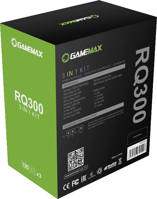 Комплект кулеров для корпуса ПК + контроллер вентиляторов Gamemax RQ300 — для бизнеса и офиса Комплект кулеров для корпуса ПК + контроллер вентиляторов Gamemax RQ300 — для бизнеса и офиса