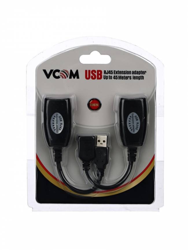Адаптер-удлинитель USB-AMAF/RJ45, по витой паре до 45m , VCOM <CU824> VCOM CU824 — для бизнеса и офиса Адаптер-удлинитель USB-AMAF/RJ45, по витой паре до 45m , VCOM <CU824> VCOM CU824 — для бизнеса и офиса