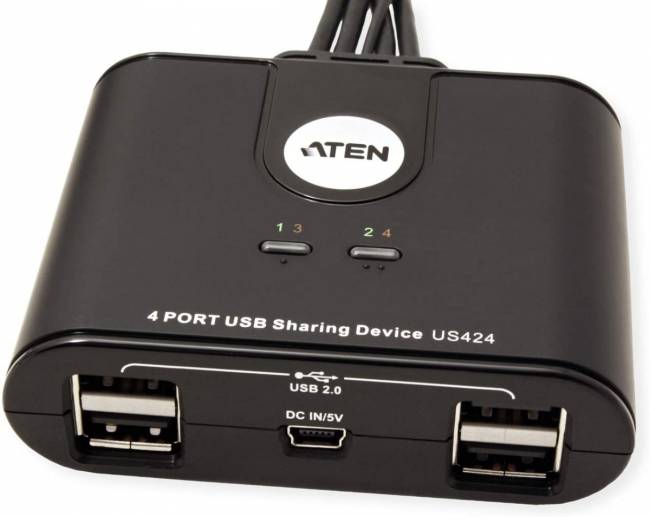 Переключатель, электрон., USB, 2 User > 4 устройства + клавиатура + мышь, 2 USB A-тип > 4 USB A-тип, Male > Female, со встроен. шнурами 2х1.2м., (USB 2.0) ATEN US424 — для бизнеса и офиса Переключатель, электрон., USB, 2 User > 4 устройства + клавиатура + мышь, 2 USB A-тип > 4 USB A-тип, Male > Female, со встроен. шнурами 2х1.2м., (USB 2.0) ATEN US424 — для бизнеса и офиса