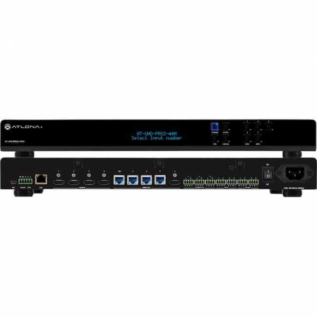 4K UHD 4x4 HDMI по HDBaseT Матричный Коммутатор с PoE, 70/100 м. передача сигналов Atlona AT-UHD-PRO3-44M — для бизнеса и офиса 4K UHD 4x4 HDMI по HDBaseT Матричный Коммутатор с PoE, 70/100 м. передача сигналов Atlona AT-UHD-PRO3-44M — для бизнеса и офиса