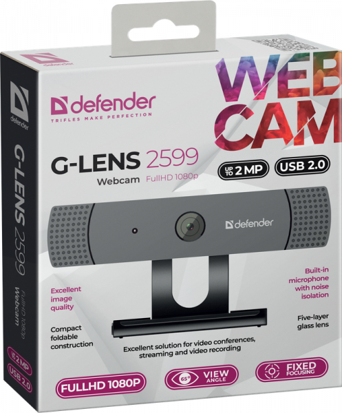 Defender Веб-камера G-lens 2599 FullHD 1080p, 2МП Defender G-lens 2599 — для бизнеса и офиса Defender Веб-камера G-lens 2599 FullHD 1080p, 2МП Defender G-lens 2599 — для бизнеса и офиса