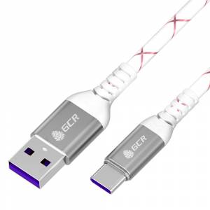 GCR Кабель 1.0m, TypeC, быстрая зарядка 18W, поддержка QC, PD, бело-розовый, AL case серебро, 28/24 AWG, GCR-55301 Greenconnect GCR-55301