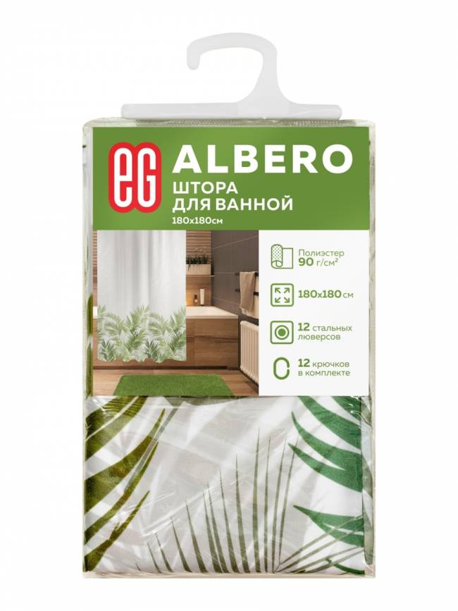 Штора для ванной Штора для ванной Albero, 180x180 см — для бизнеса и офиса Штора для ванной Штора для ванной Albero, 180x180 см — для бизнеса и офиса