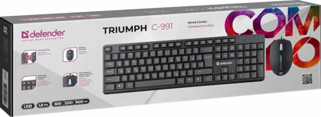 Defender Проводной набор Triumph C-991 RU,черный,полноразмерный,1.8м Defender 45991 — для бизнеса и офиса Defender Проводной набор Triumph C-991 RU,черный,полноразмерный,1.8м Defender 45991 — для бизнеса и офиса