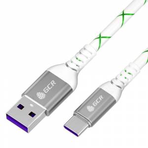 GCR Кабель 0.5m, TypeC, быстрая зарядка 18W, поддержка QC, PD, бело-зеленый, AL case серебро, 28/24 AWG, GCR-55287 Greenconnect GCR-55287