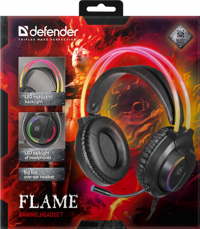 Defender Игровая гарнитура Flame черный, RGB, провод 2 м Defender 64555 — для бизнеса и офиса Defender Игровая гарнитура Flame черный, RGB, провод 2 м Defender 64555 — для бизнеса и офиса