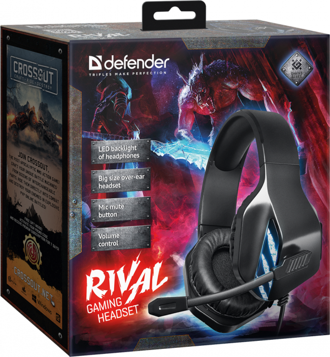 Defender Игровая гарнитура Rival черный, провод 2.2 м Defender 64565 — для бизнеса и офиса Defender Игровая гарнитура Rival черный, провод 2.2 м Defender 64565 — для бизнеса и офиса