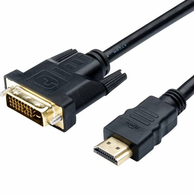 Кабель HDMI <=> DVI 5 m (24 pin, 2 феррита, черный, пакет) Atcom AT9154 — для бизнеса и офиса