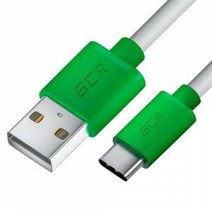 GCR Кабель 1.0m TypeC, белый, зеленые коннекторы, быстрая зарядка, 28/24 AWG, GCR-53246 Greenconnect USB 2.0 Type-AM - USB 2.0 Type-C (m) 1 м