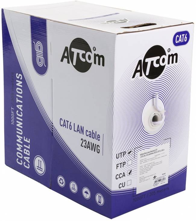 Витая пара UTP cat 6 (CU, 0.5 mm, 305 m) медь ATcom AT4377 — для бизнеса и офиса
