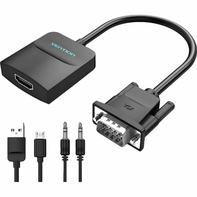 Мультимедиа конвертер Vention VGA + аудио > HDMI, гибкий, черный Мультимедиа конвертер Vention VGA M/HDMI F/mini Jack 3.5 mm F/micro USB 2.0 Type-B F (ACNBB) — для бизнеса и офиса
