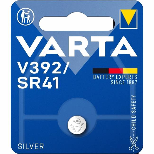 Батарейка Varta 392 (SR41W) BL1 Silver Oxide 1.55V (1/10/100) (1 шт.) Varta SILVER OXIDE SR41W (00392101111) — для бизнеса и офиса Батарейка Varta 392 (SR41W) BL1 Silver Oxide 1.55V (1/10/100) (1 шт.) Varta SILVER OXIDE SR41W (00392101111) — для бизнеса и офиса
