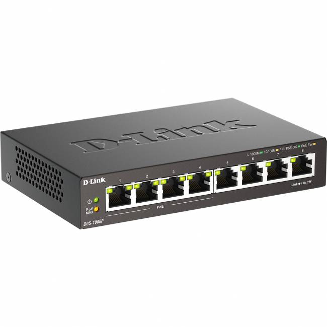 Коммутатор D-Link DGS-1008P/F1A — для бизнеса и офиса Коммутатор D-Link DGS-1008P/F1A — для бизнеса и офиса