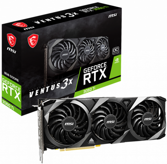 Видеокарта MSI GeForce RTX 3060 Ti VENTUS 3X 8G OC LHR — для бизнеса и офиса Видеокарта MSI GeForce RTX 3060 Ti VENTUS 3X 8G OC LHR — для бизнеса и офиса