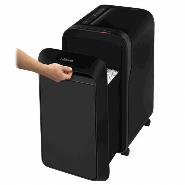 Шредер Fellowes® Powershred® LX220, черный, DIN P-4, 4х12 мм, 20 лст., 30 лтр, Jam Proof™, SafeSense, шт Fellowes FS-55026 — для бизнеса и офиса