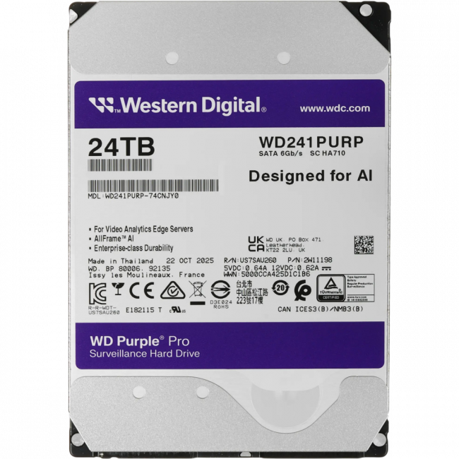 Жесткий диск WD Purple Pro 24Tb (WD241PURP) — для бизнеса и офиса