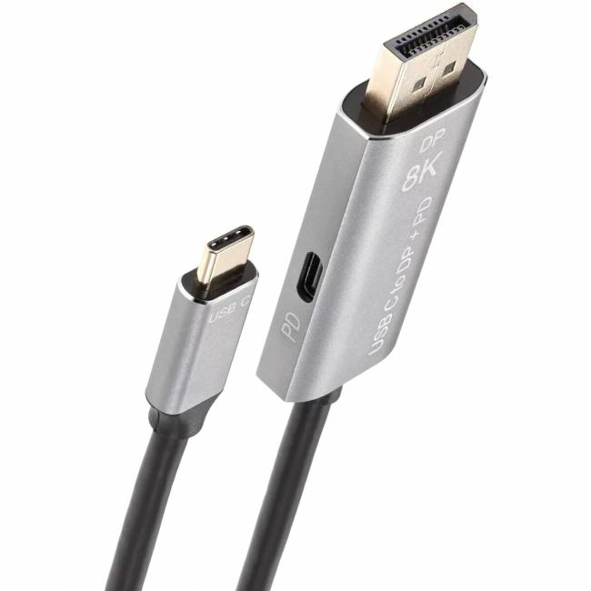 Кабель-адаптер USB Type-Cm --> DP1.4v (m) 8K@60Hz, PD 100W,1.8m , Alum Shell,VCOM <CU480MCPD-1.8M> Кабель-переходник VCOM USB 3.1 Type C M/DisplayPort M (CU480MCPD-1.8M) — для бизнеса и офиса