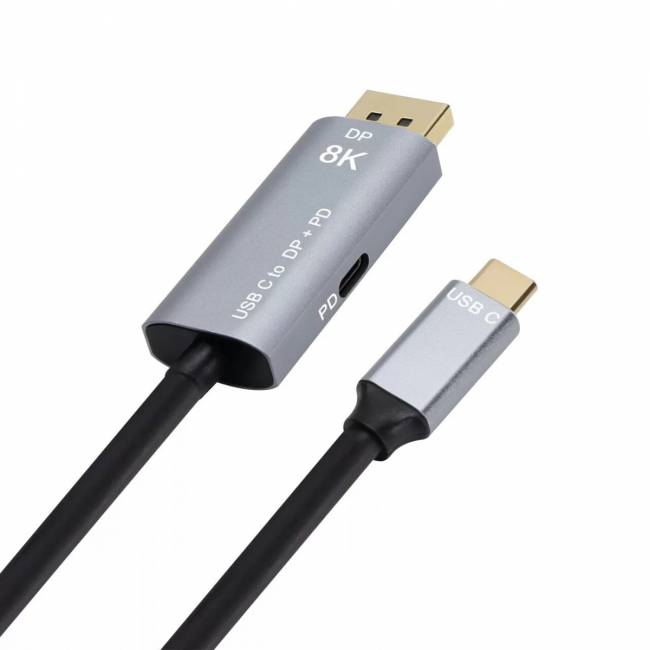 Кабель-адаптер USB Type-Cm --> DP1.4v (m) 8K@60Hz, PD 100W,1.8m , Alum Shell,VCOM <CU480MCPD-1.8M> Кабель-переходник VCOM USB 3.1 Type C M/DisplayPort M (CU480MCPD-1.8M) — для бизнеса и офиса