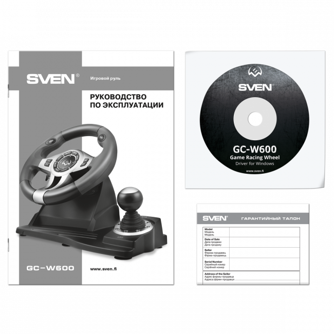 Руль SVEN GC-W600 (педали, вибро, лепестки, D-pad, 12 кл, PC/PS3/Xinput) SVEN GC-W600 — для бизнеса и офиса
