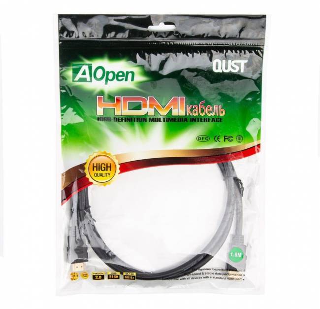 Кабель HDMI 19M/M ver 2.0, 1.5М  Aopen <ACG711-1.5M> AOpen HDMI (m) - HDMI (m) 1.5м — для бизнеса и офиса
