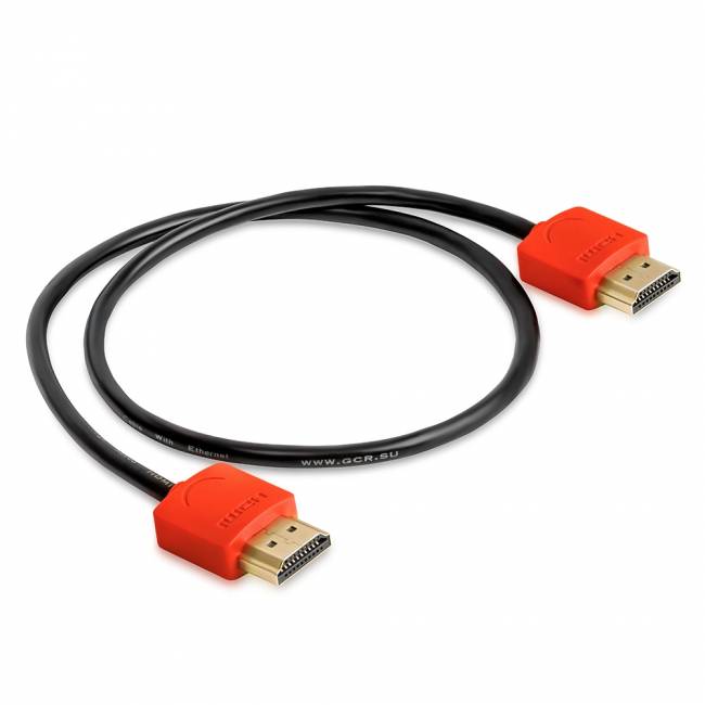 Greenconnect Кабель SLIM 1.5m HDMI 2.0, красные коннекторы Slim, OD3.8mm, HDR 4:2:2, Ultra HD, 4K 60 fps 60Hz, 3D, AUDIO, 18.0 Гбит/с, 32/32 AWG, GCR-51214 Greenconnect HDMI (m) - HDMI (m) 1.5м — для бизнеса и офиса