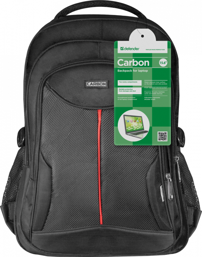 Defender Рюкзак для ноутбука Carbon 15.6" черный, органайзер Defender Carbon 15.6" — для бизнеса и офиса Defender Рюкзак для ноутбука Carbon 15.6" черный, органайзер Defender Carbon 15.6" — для бизнеса и офиса
