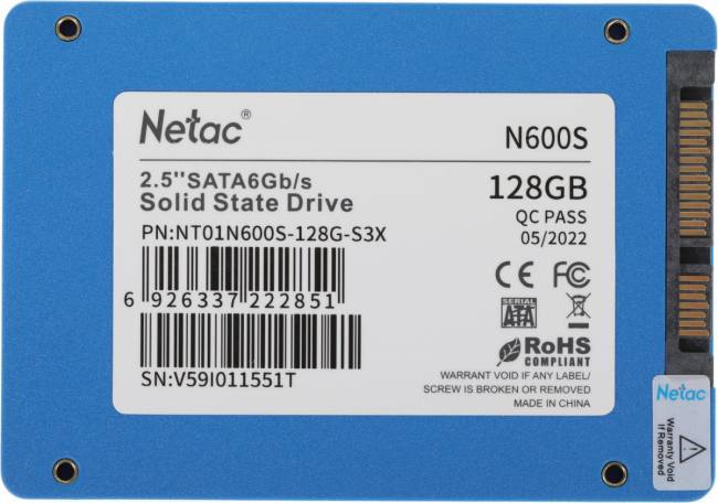 Накопитель SSD Netac NT01N600S-128G-S3X — для бизнеса и офиса Накопитель SSD Netac NT01N600S-128G-S3X — для бизнеса и офиса