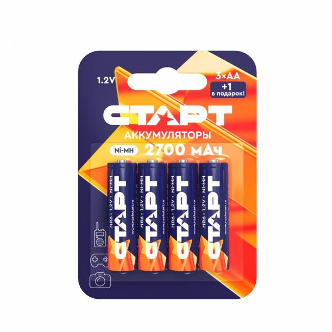 Элемент питания Аккумулятор СТАРТ Ni-MH HR6 AA 2700mAh BL3+1 — для бизнеса и офиса Элемент питания Аккумулятор СТАРТ Ni-MH HR6 AA 2700mAh BL3+1 — для бизнеса и офиса