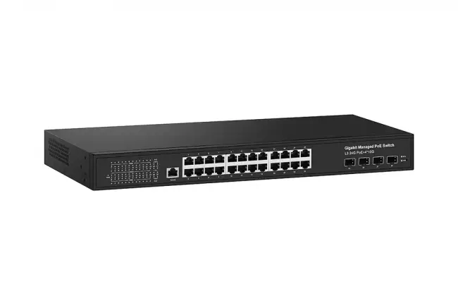 Управляемый L3 PoE коммутатор NST NS-SW-24G4G10-PL — для бизнеса и офиса Управляемый L3 PoE коммутатор NST NS-SW-24G4G10-PL — для бизнеса и офиса