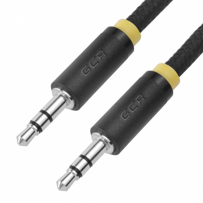 GCR Кабель 0.25m аудио jack 3,5mm/jack 3,5mm, нейлон, черный, желтая окантовка, ультрагибкий, 28 AWG, M/M, Premium, экран, стерео, GCR-53540 Greenconnect GCR-53540 — для бизнеса и офиса