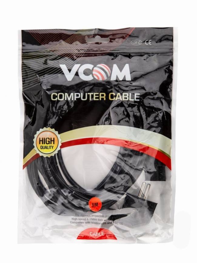Кабель компьютер --> розетка 220V ( угловая Евровилка) <VDE> 3G*0,75mm2 VCOM <CE021-CU0.75-5> , 5,0м VCOM CE021-CU0.75-5M — для бизнеса и офиса