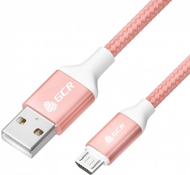 GCR QC Кабель 1.5m MicroUSB, быстрая зарядка, розовый нейлон, AL корпус розовый, белый ПВХ, 28/24 AWG, GCR-52474 Greenconnect USB 2.0 Type-AM - microUSB 2.0 (m) 1.5м — для бизнеса и офиса