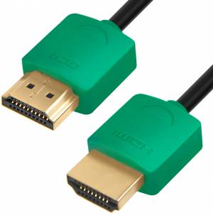 Greenconnect Кабель SLIM 0.5m HDMI 2.0, зеленые коннекторы Slim, OD3.8mm, HDR 4:2:2, Ultra HD, 4K 60 fps 60Hz, 3D, AUDIO, 18.0 Гбит/с, 32/32 AWG, GCR-51579 Greenconnect HDMI (m) - HDMI (m) 0.5м
