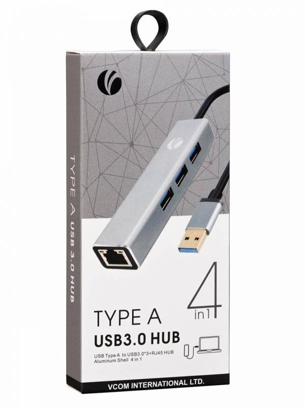 Переходник USB 3.0 -->RJ-45 1000Mbps+3 USB3.0, Aluminum Shell, 0.2м VCOM <DH312A> VCOM DH312A — для бизнеса и офиса Переходник USB 3.0 -->RJ-45 1000Mbps+3 USB3.0, Aluminum Shell, 0.2м VCOM <DH312A> VCOM DH312A — для бизнеса и офиса