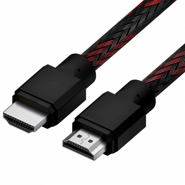 Кабель 1.0m HDMI 2.0, BICOLOR черно-красный нейлон, Ultra HD, 4K 60 fps 60Hz/5K*30Hz, 3D, AUDIO, 18.0 Гбит/с, 28AWG 4PH 4PH-R90012 — для бизнеса и офиса