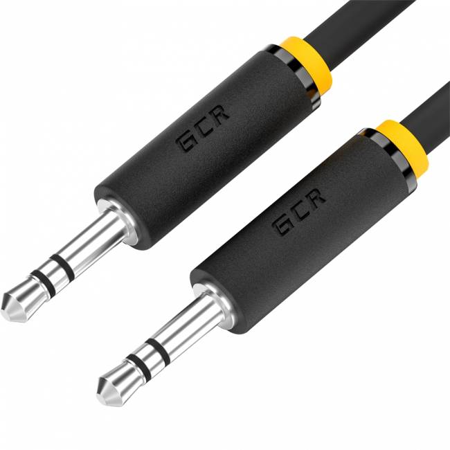 GCR Кабель 5.0m аудио jack 3,5mm/jack 3,5mm черный, желтая окантовка, ультрагибкий, M/M, Premium, экран, стерео, GCR-53816 Greenconnect GCR-53816 — для бизнеса и офиса