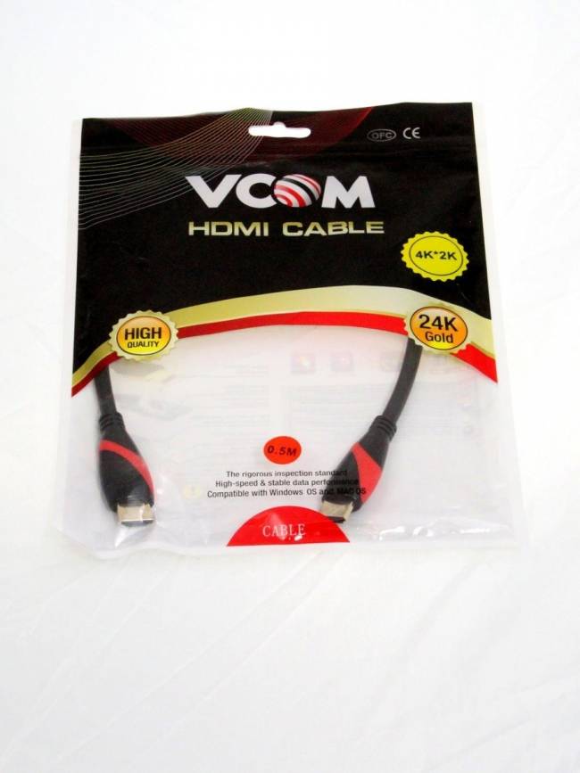 Кабель HDMI 19M/M ver. 2.0 black red, 0.5m VCOM <CG525-R-0.5> VCOM HDMI (m) - HDMI (m) 0.5м — для бизнеса и офиса
