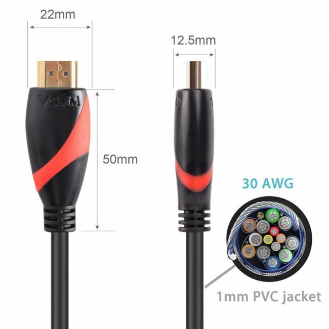 Кабель HDMI 19M/M ver. 2.0 black red, 0.5m VCOM <CG525-R-0.5> VCOM HDMI (m) - HDMI (m) 0.5м — для бизнеса и офиса