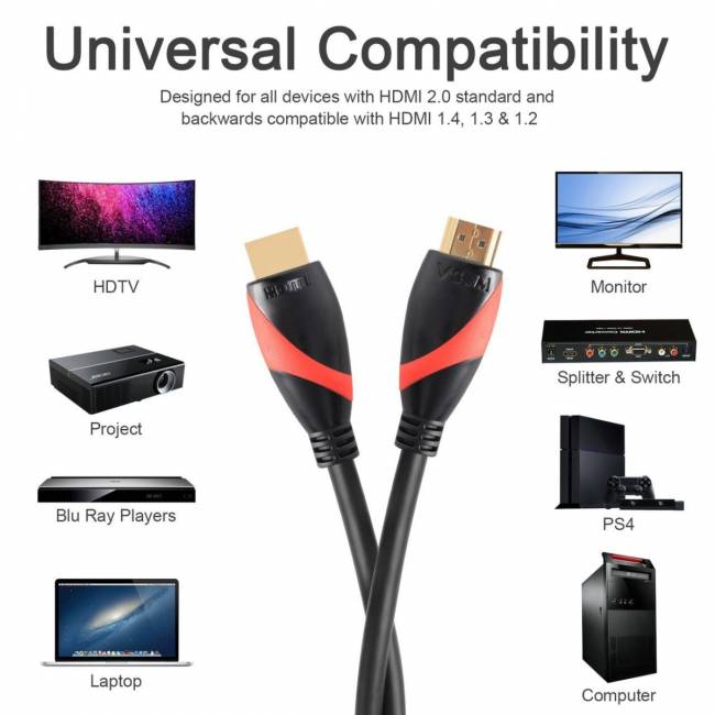 Кабель HDMI 19M/M ver. 2.0 black red, 0.5m VCOM <CG525-R-0.5> VCOM HDMI (m) - HDMI (m) 0.5м — для бизнеса и офиса