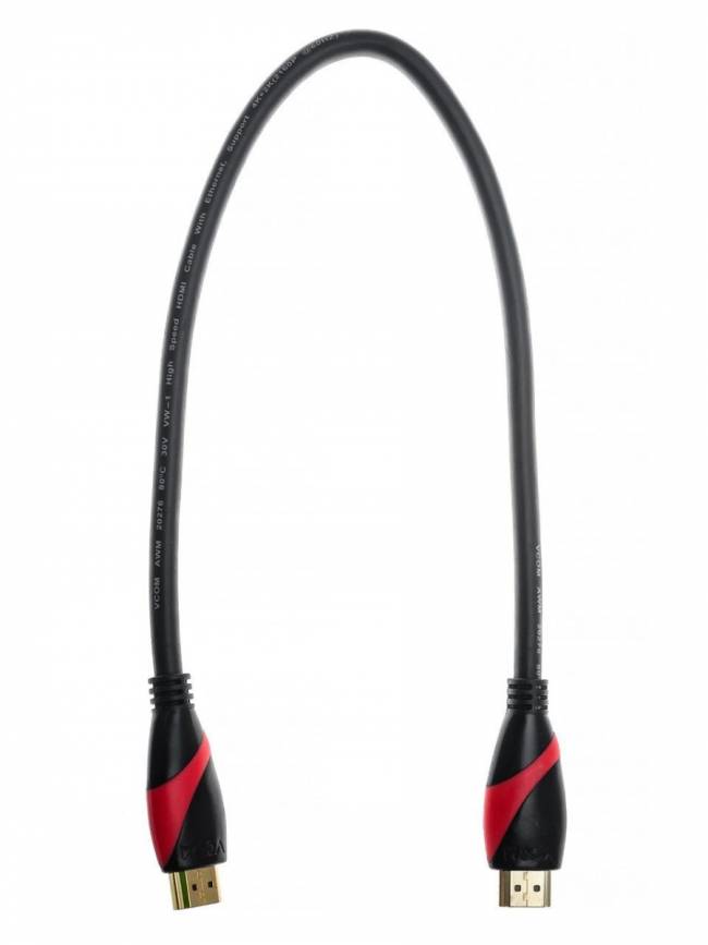 Кабель HDMI 19M/M ver. 2.0 black red, 0.5m VCOM <CG525-R-0.5> VCOM HDMI (m) - HDMI (m) 0.5м — для бизнеса и офиса